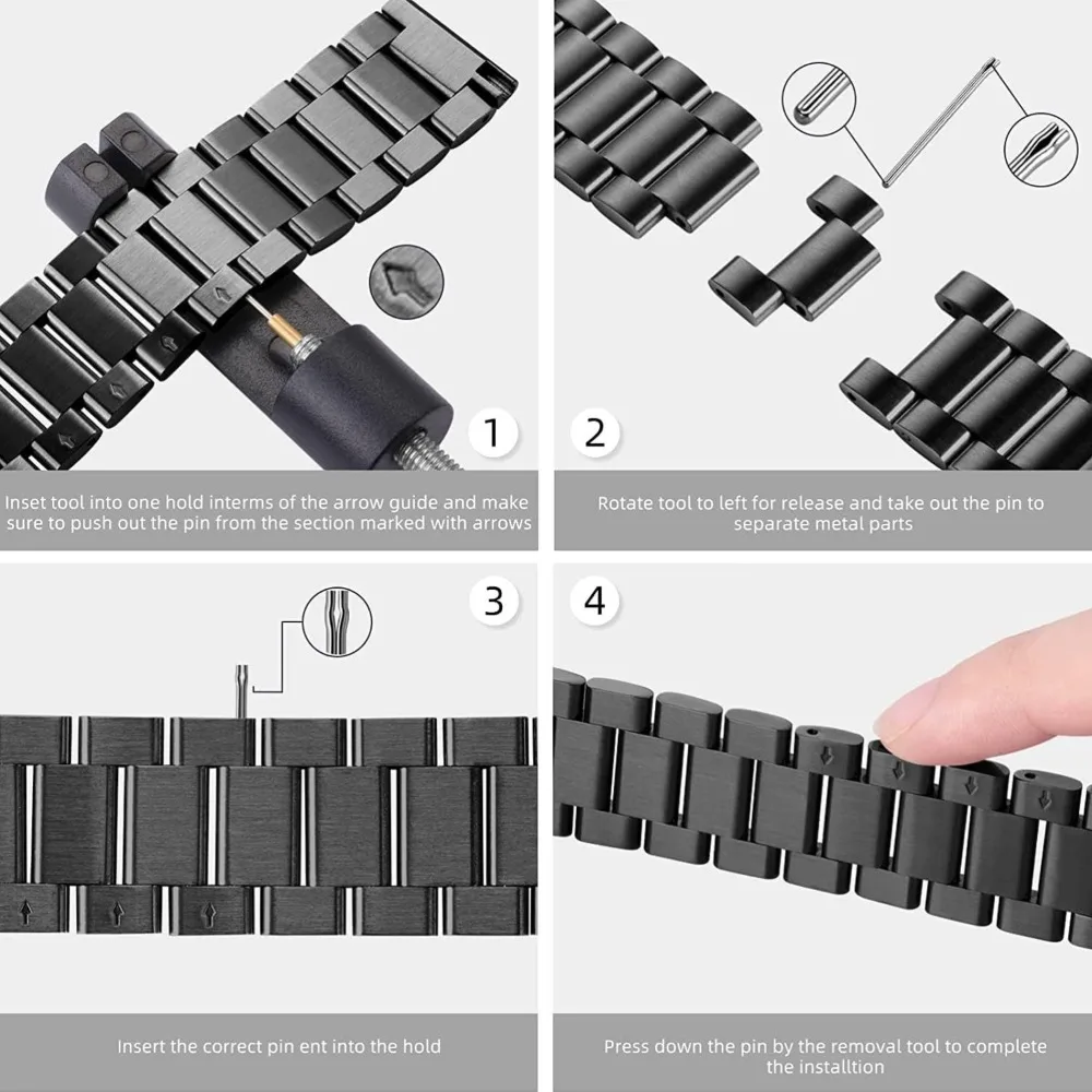 Premium Stainless Steel Watch Band with Tempered Glass Case Cover - Universal 44mm/40mm Replacement Strap