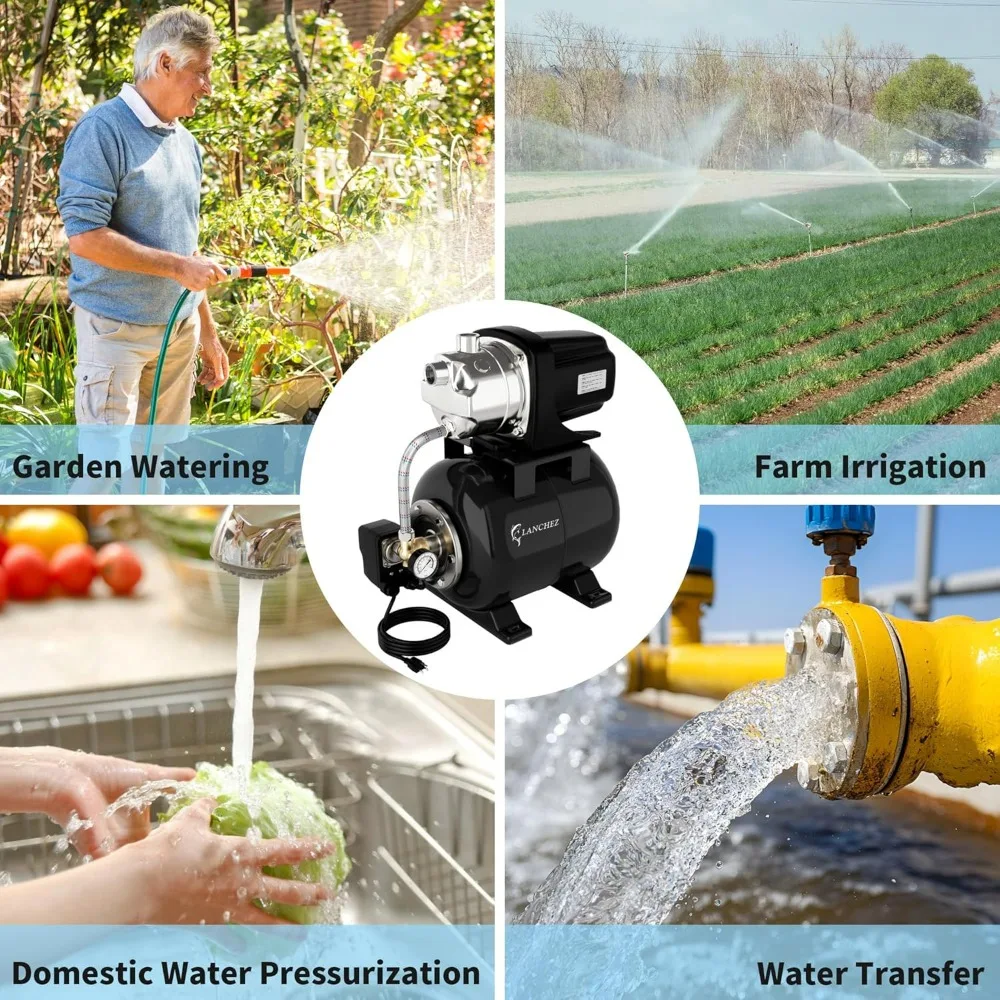 1.6HP Stainless Steel Shallow Well Pump with 1340 GPH Flow Rate, 115V Automatic Irrigation Booster Pump and Pressure Tank