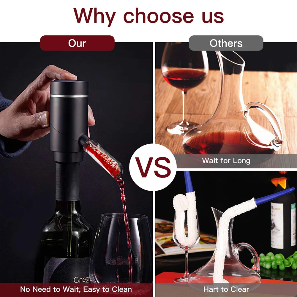 Viboelos distributore di vino elettrico pompa aeratore e versatore per vino  portatile USB ricaricabile automatico Decanter per vino One-Touch nero -  AliExpress