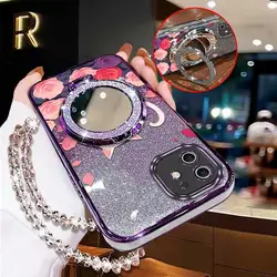 Elegant Pink Rose Phone Case Set with Lanyard and Stand (3 - piece) - iPhone 16 Pro Max (PURPLE)
