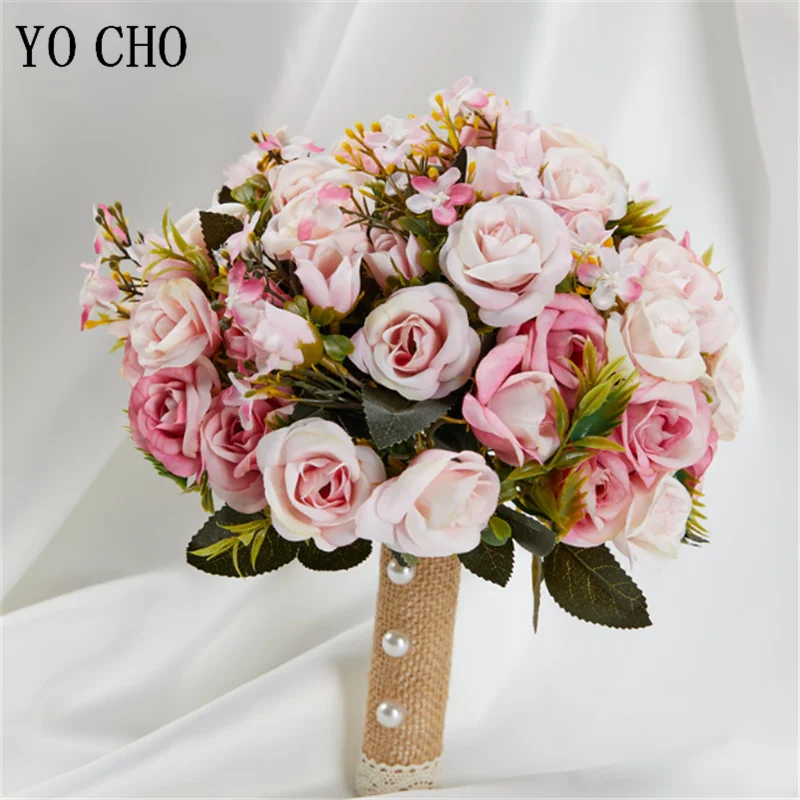 Wedding Bouquets Wedding Flower Decoration Bride Wedding Bouquet Bridesmaid Holding Flors Pink Roses Artificial Flower