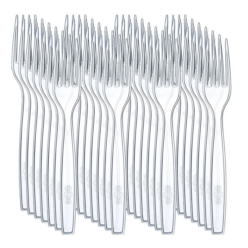 Large Clear Transparent Cutlery Disposable Forks For Party BBQ Sticks Home Food Cake Fruit Fork Disposable Tableware 25/50Pcs