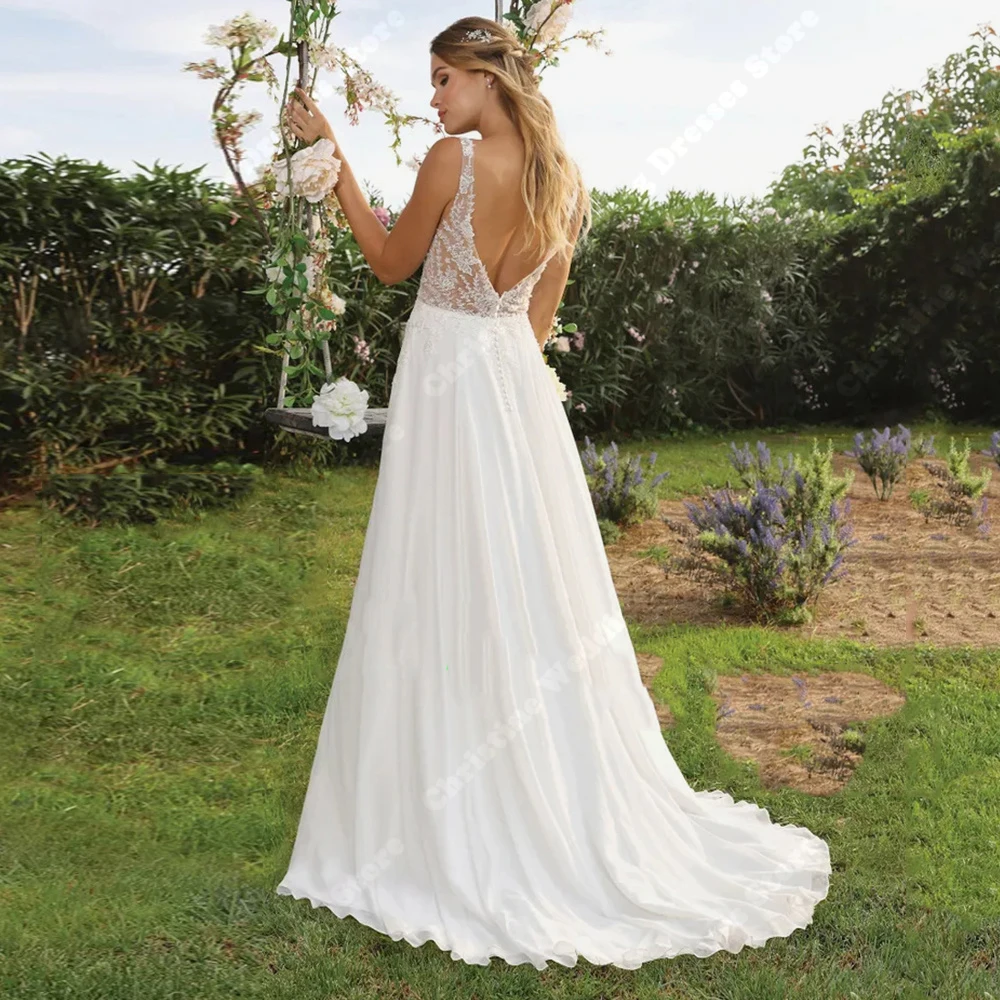 Sexy V-Neck Wedding Dresses For Women Satin Surface Backless A-Line Bridal Gowns Mopping Length Ball Vestido De Novia Customized 4