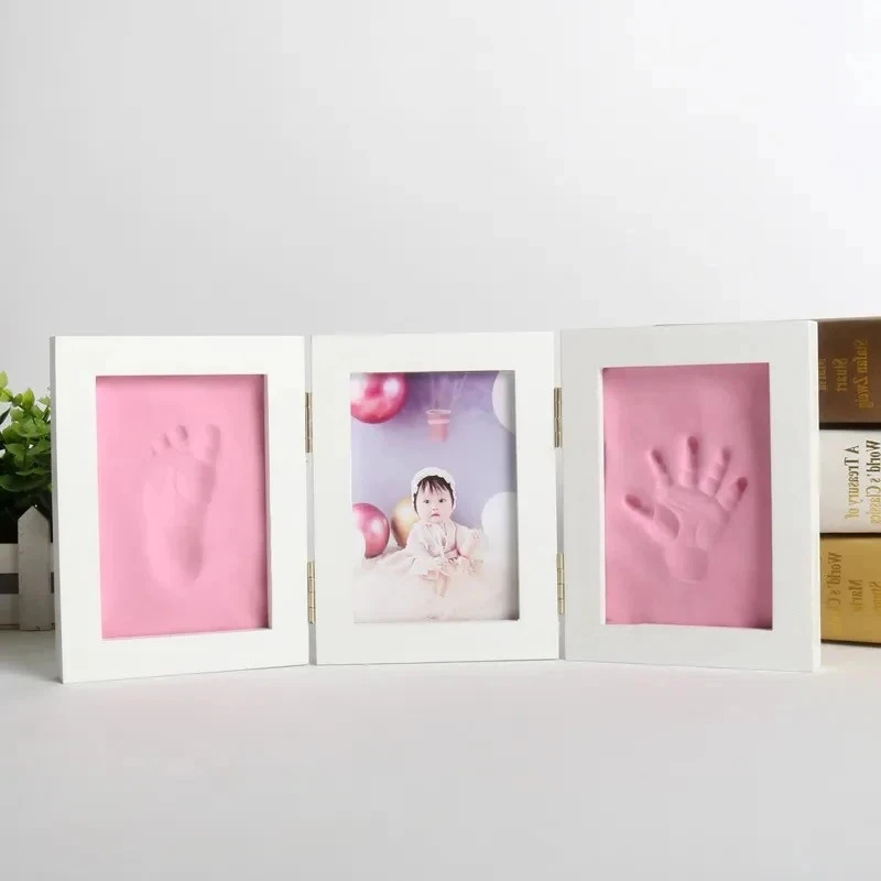 New Baby Hand&Foot Print Hands Feet Mold Maker Bebe Baby Photo Frame With Cover Fingerprint Mud Set Baby Growth Memorial Gift