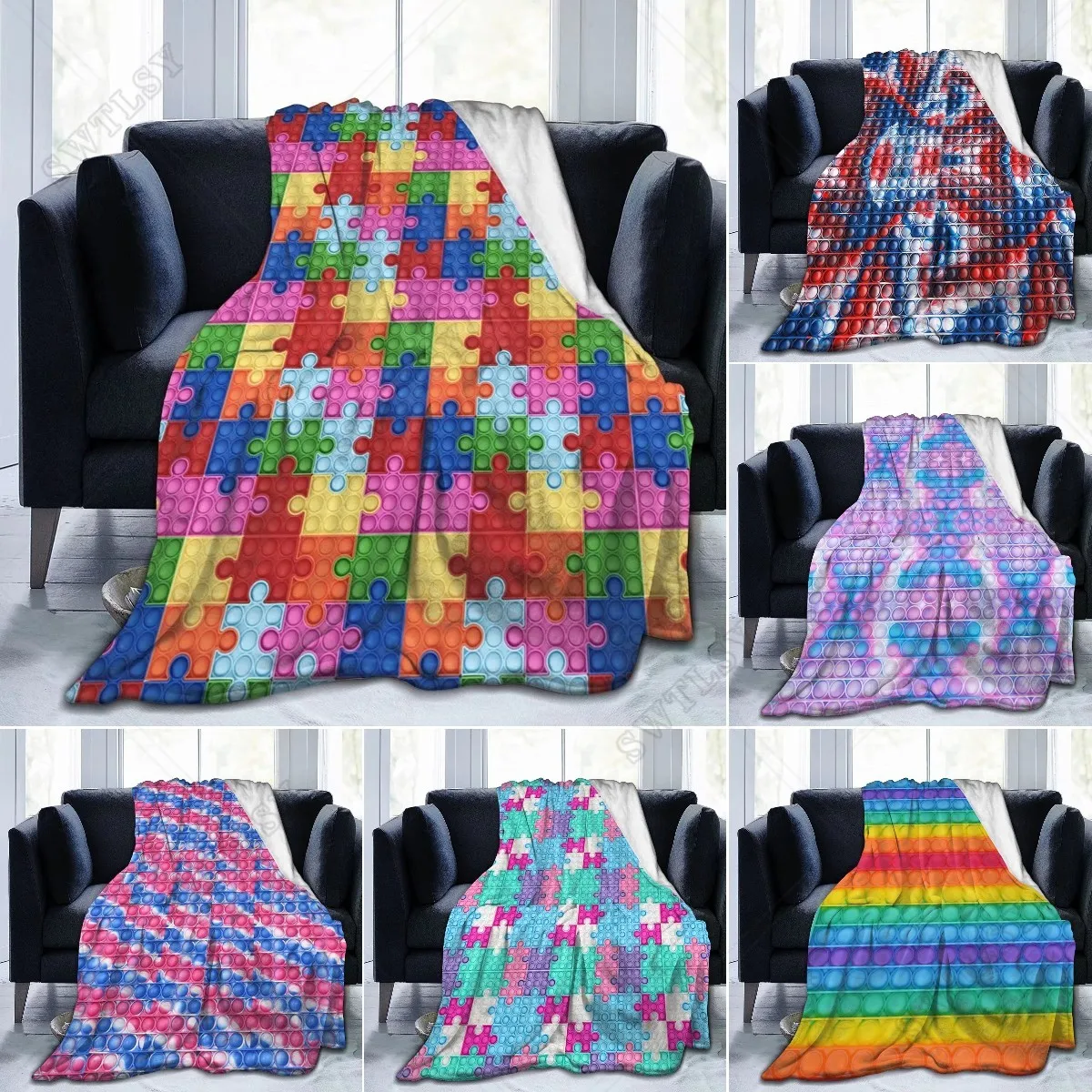 

Puzzle Blanket Ultra-Soft 3D Printing Flannel Throw Blanket for Couch Sofa Bed Throw Size Super Cozy and Comfy for All Seasons