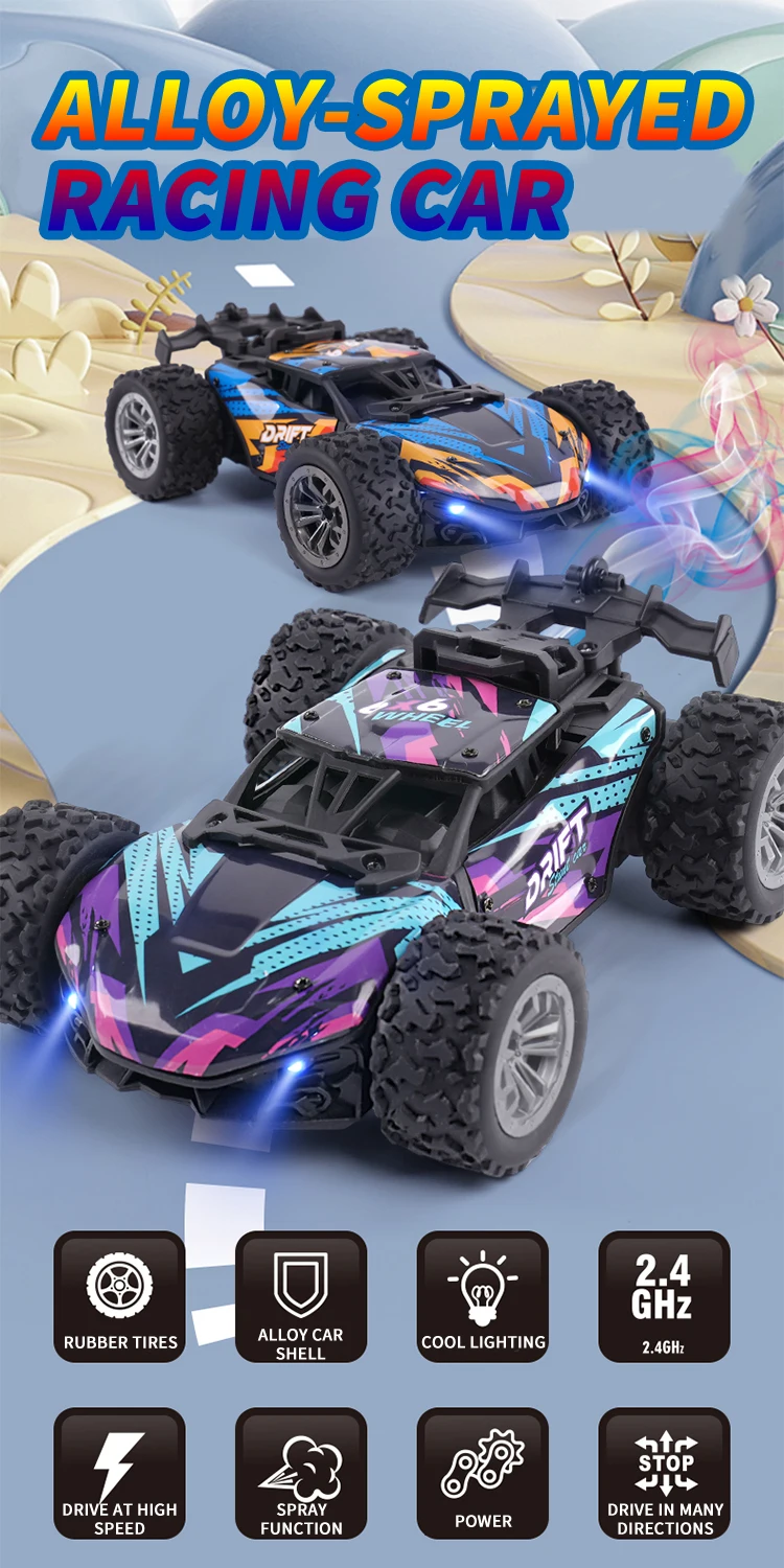 2.4G Remote Control Cars Rc Car Electric Led Lights 4Wd Stunt Climbing Cars With Spray Toys For Boys Kids Children Gift
