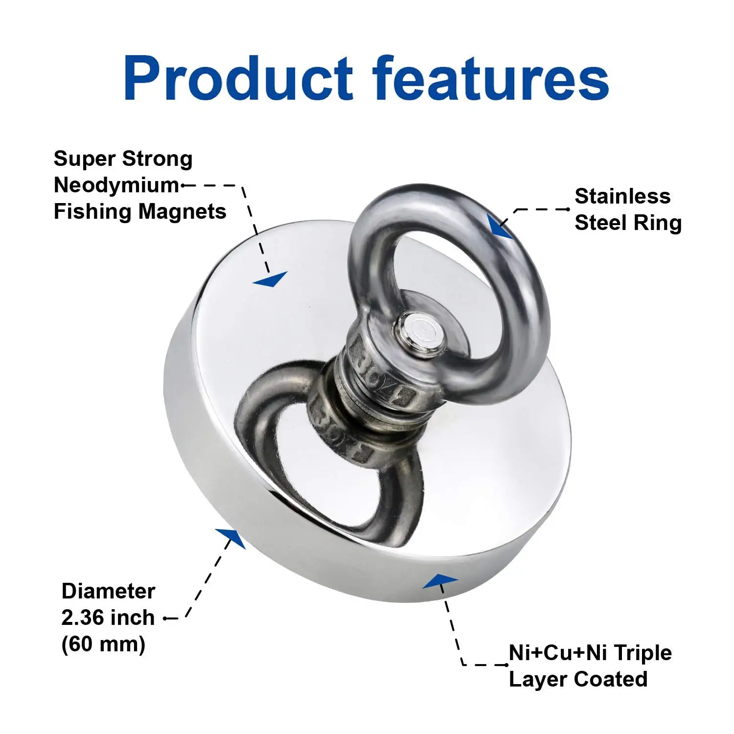 Superstarker Angelmagnethaken N52, robuster Seltenerdmagnet mit Senkloch, Ringschraube, 16–60 mm Bergungsmagnet – Detail 3