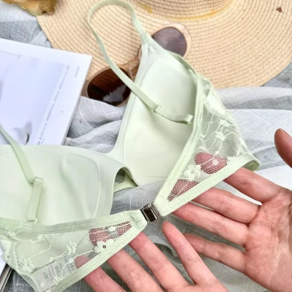Lingerie di pizzo per l'estate da donna, sottile, busto grande, dimagrante, curva in pizzo, coppa triangolare, bella schiena, reggiseno senza cuciture - immagine 6