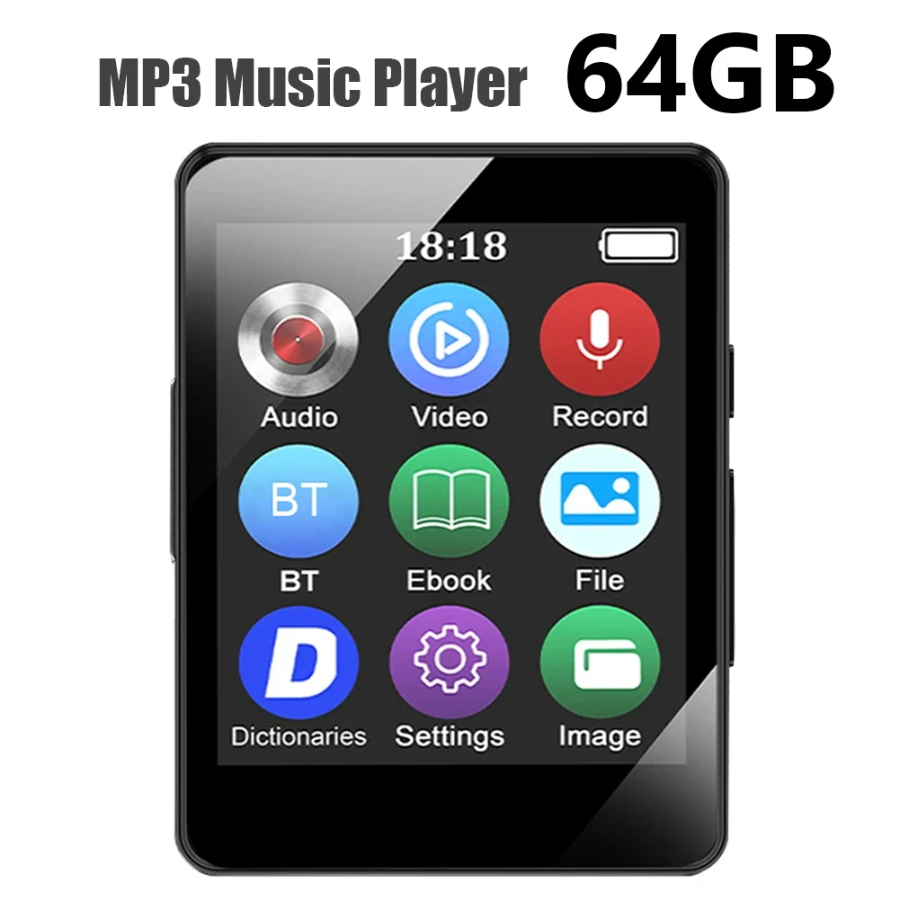 8/16/32/64GB 휴대용 MP3 플레이어 1.8인치 화면 블루투스 호환 5.0 음악 스테레오 스피커 MP3 어린이를 위한 선물