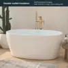 55" Freestanding Bathtub Elegant Oval Shape Soaking Bathtub Glossy White Brushed Nickel Drain Integrated Slotted Overflow 2