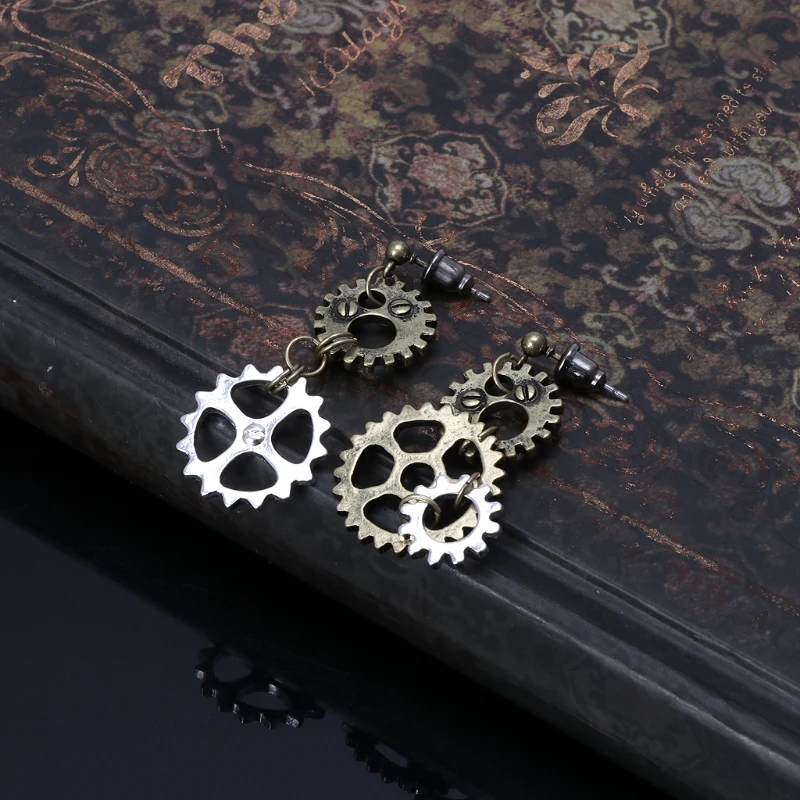 Women Steampunk Antique Gear Pendant Dangle Long Hook Earring 1 Pair dangle earrings pendant earrings long earrings
