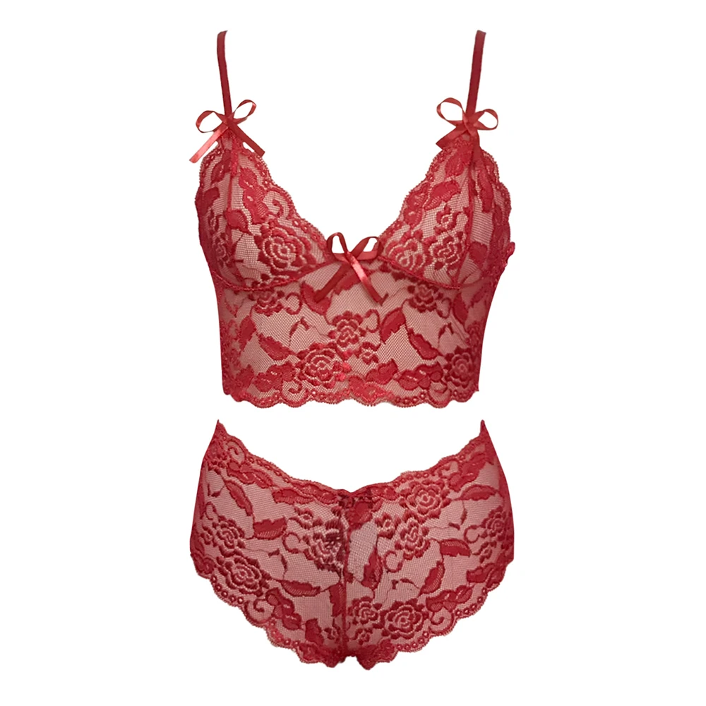 Sexy Women's Lingerie Set With Floral Lace Triangle Bralette Bra_voghion.com