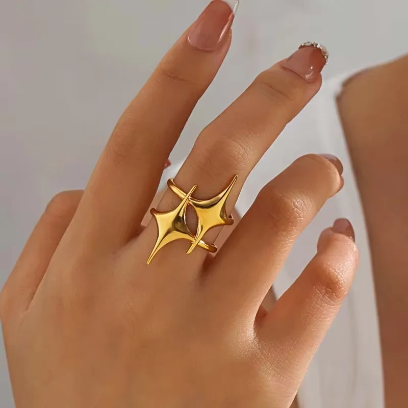Stainless Steel Cross Star Rings for Women