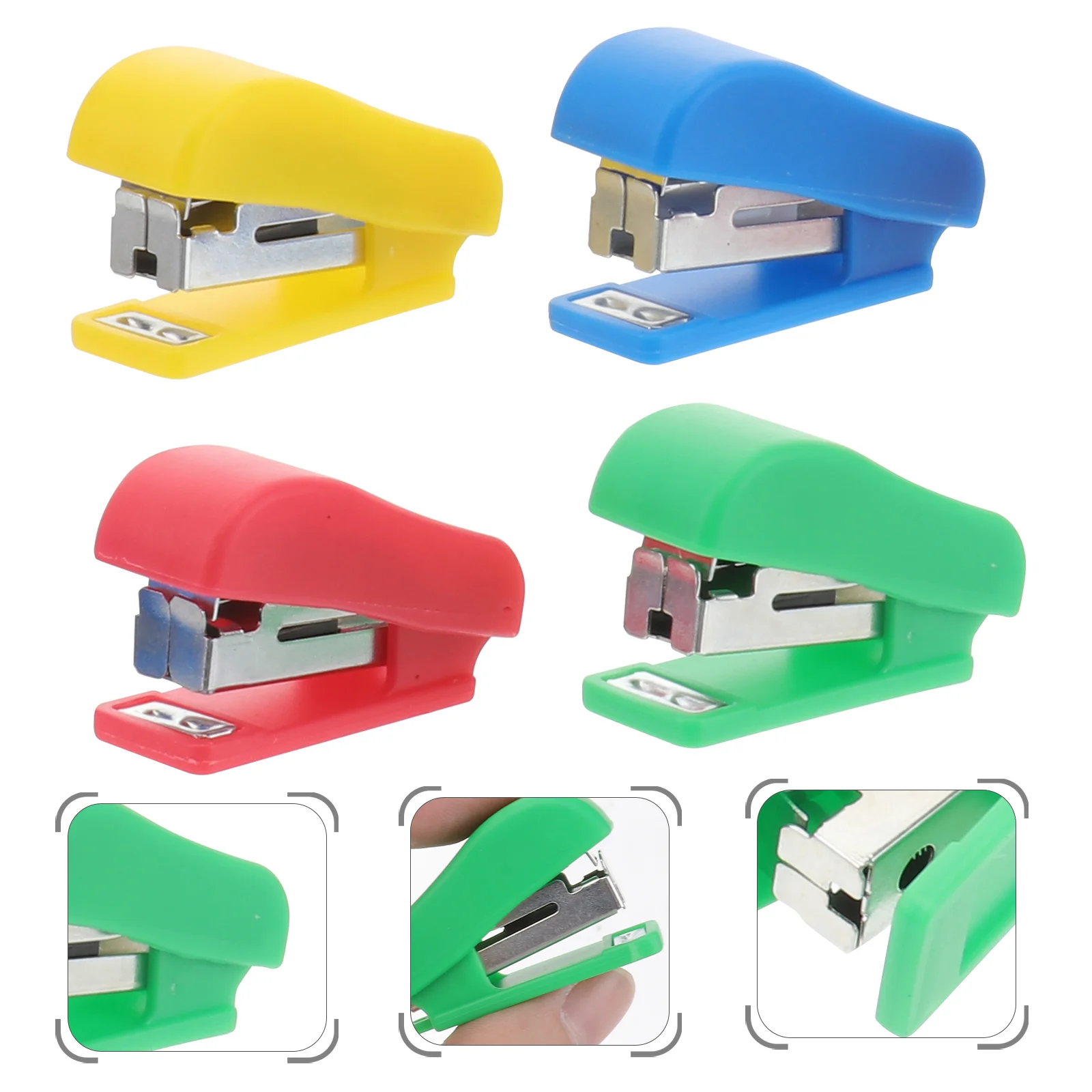 

4pcs Cartoon Mini Desktop Stapler Hand Stapler Office Home Stapler (Random Color)