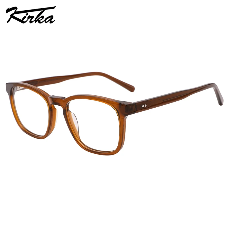 

Kirka Unisex Eyewear Acetate Crystal Square Optical Frame Prescription Glasses Transparent Wide Temple 4 Colors WD1418