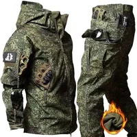 Tactical Waterproof Men Camo Set Soft Shell Fleece Winter Combat Suit Windbreak Warm Multi Pocket Outdoors Training Uniform 2
