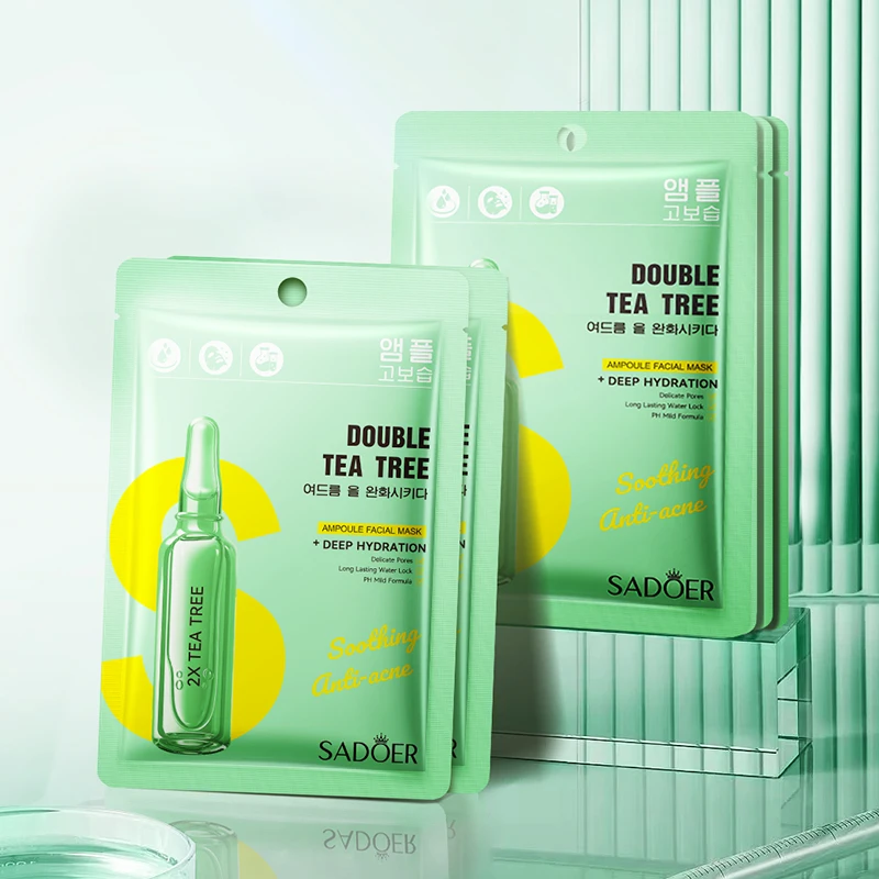 5/10pcs SADOER Tea Tree  Face Mask Hyaluronic Acid Moisturizing Hydrating Facial Masks Korean Cosmetics Skin Care
