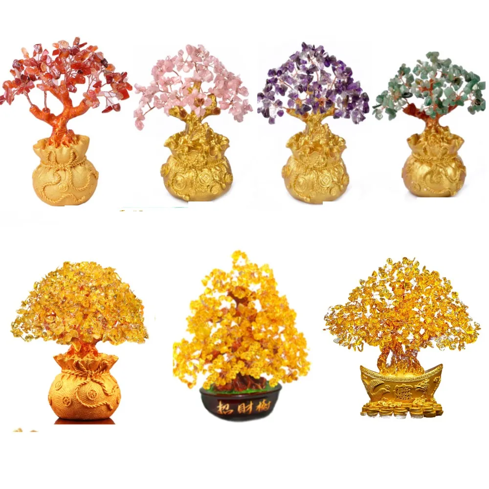 Crystal Money Tree Ornament Gold Ingot Tree Desktop Deco YuanBao