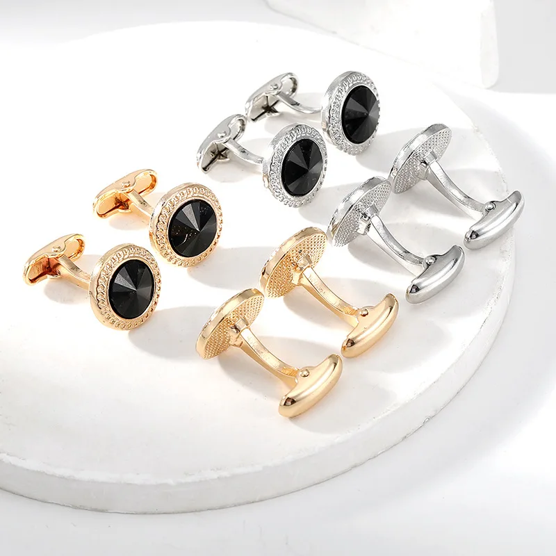 Luxury Zircon Cufflinks - Classic Round Mens Wedding Suit Accessories