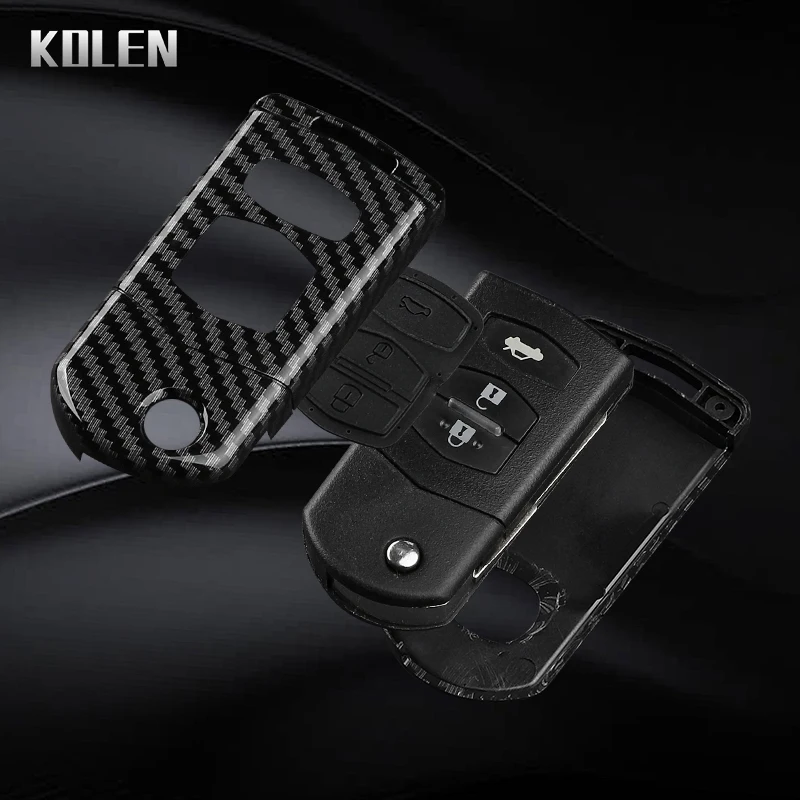 Premium Carbon Fiber Car Flip Key Case Cover - Enhanced Protection and Style