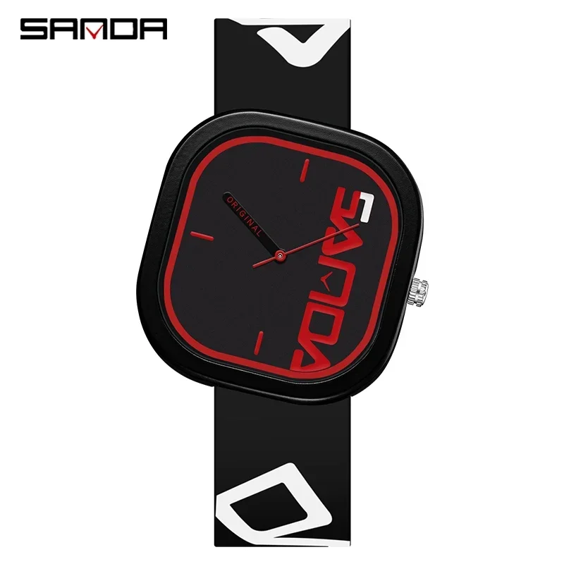 SANDA 3203 Men Luxury Casual Waterproof Silicone Strap Men Clock  Simple Design Men Wristwatch Brand Fashion Sports Quartz Watch 6
