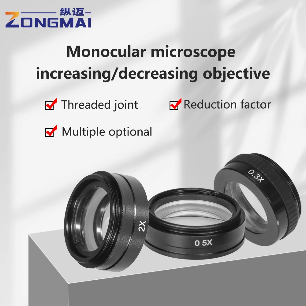 Microscope Objective Lens 0.3X/0.5X /0.7X/ 1.5X/2X Barlow Auxiliary For 10A C-MOUNT Industrial Video Microscope
