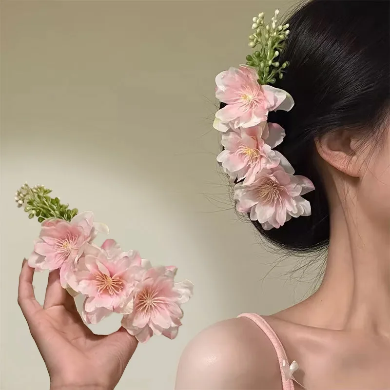 소녀들을 위한 벚꽃 머리핀, 휴가 스타일 꽃 머리 장식, 여성용 헤어 액세서리, 달콤한 헤어핀, 패션 여성용 액세서리