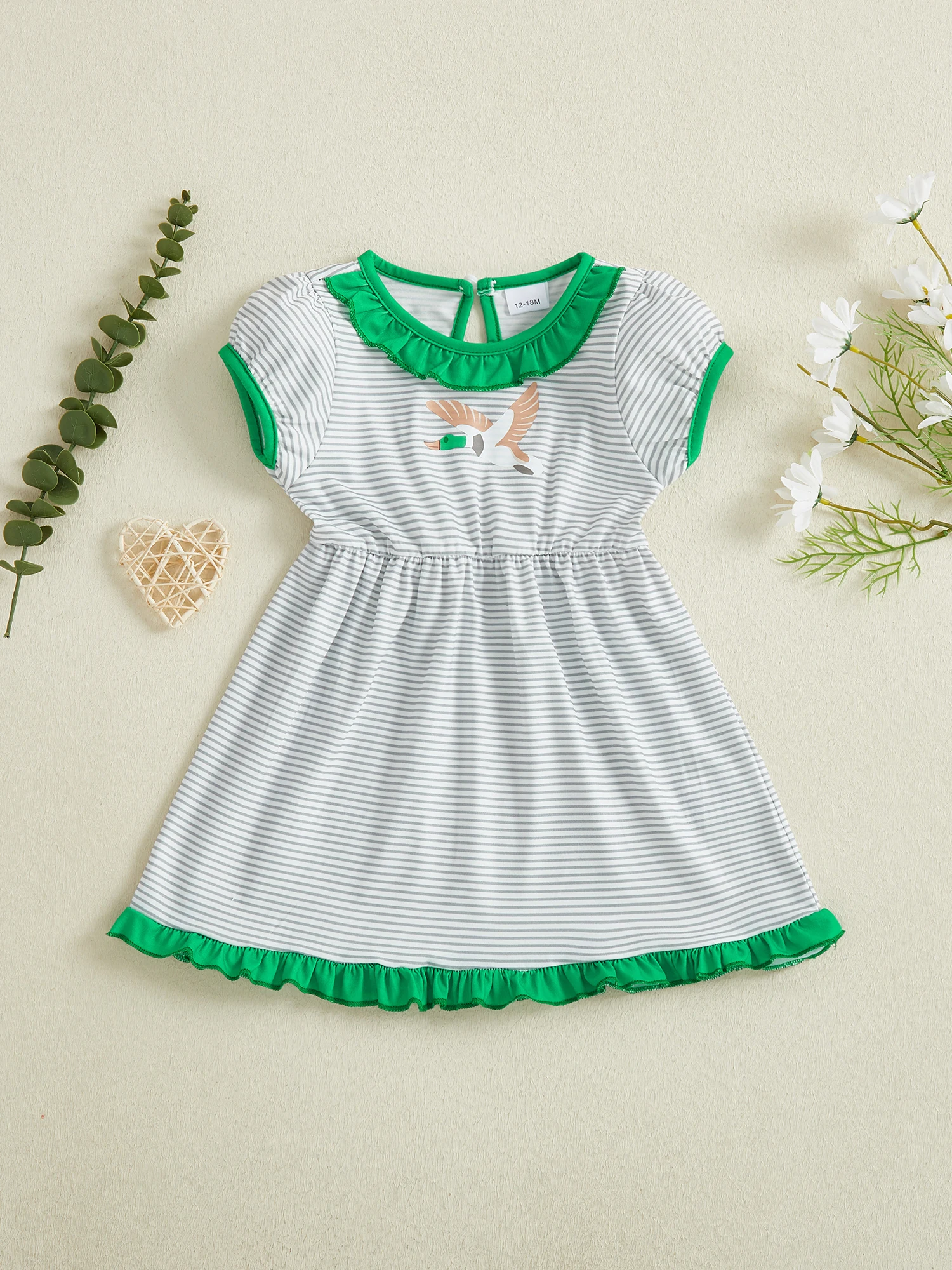 Adorable Toddler Girls Summer Dress with Cute Floral Print Striped Design and Stylish Ruffles - Perfect for Sunny Days