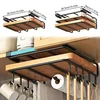 Kitchen Hanging Organizer Rack with Hooks Under Cupboard Paper Towel Rags Hanger Cutting Board Pot Cover Holder Storage Shelf 5