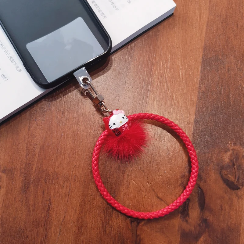Phone Universal Anti Drop Chain Wrist Circle Pendant Wrist Strap Lanyard Cute Fortune Cat Hair Ball Pendant Mobile P