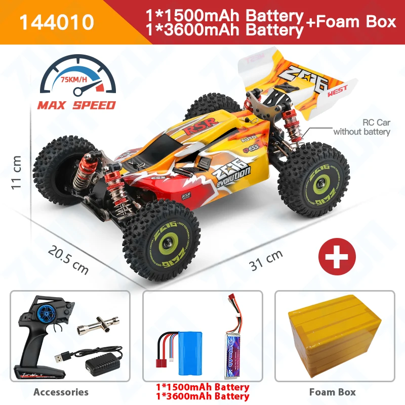 WLtoys 144010 144001 75KM/H 2.4G RC Car Brushless 4WD Electric