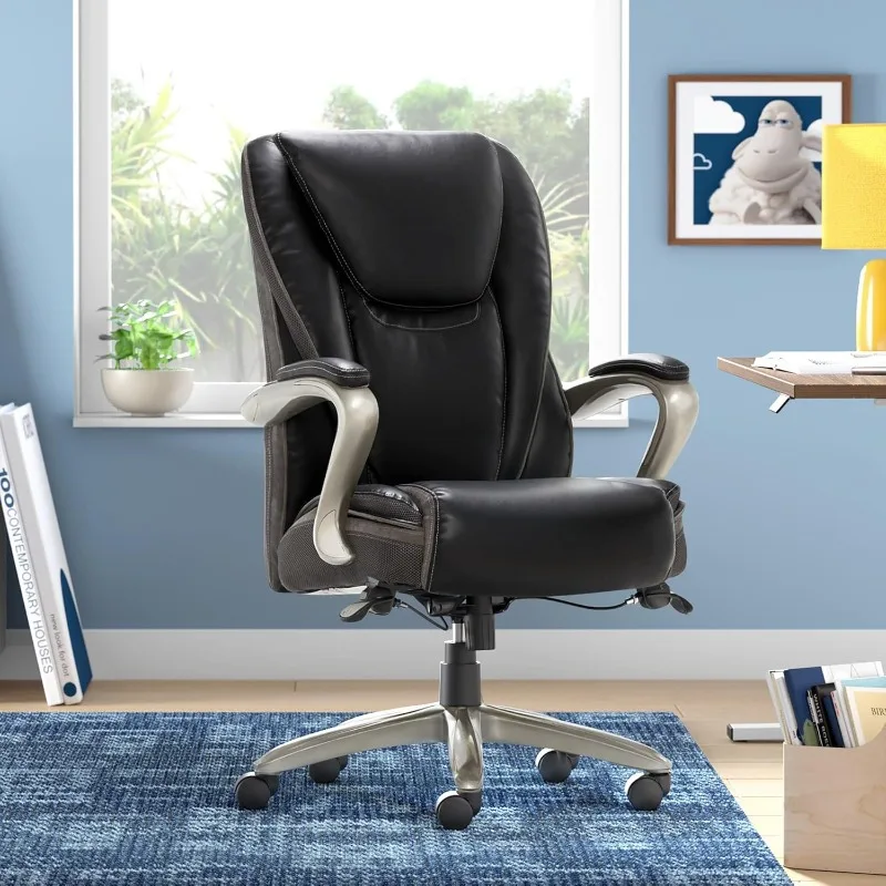 Serta® Smart Layers™ Hensley Big & Tall Ergonomic Bonded Leather High-Back Office Chair, Black/Silver 2