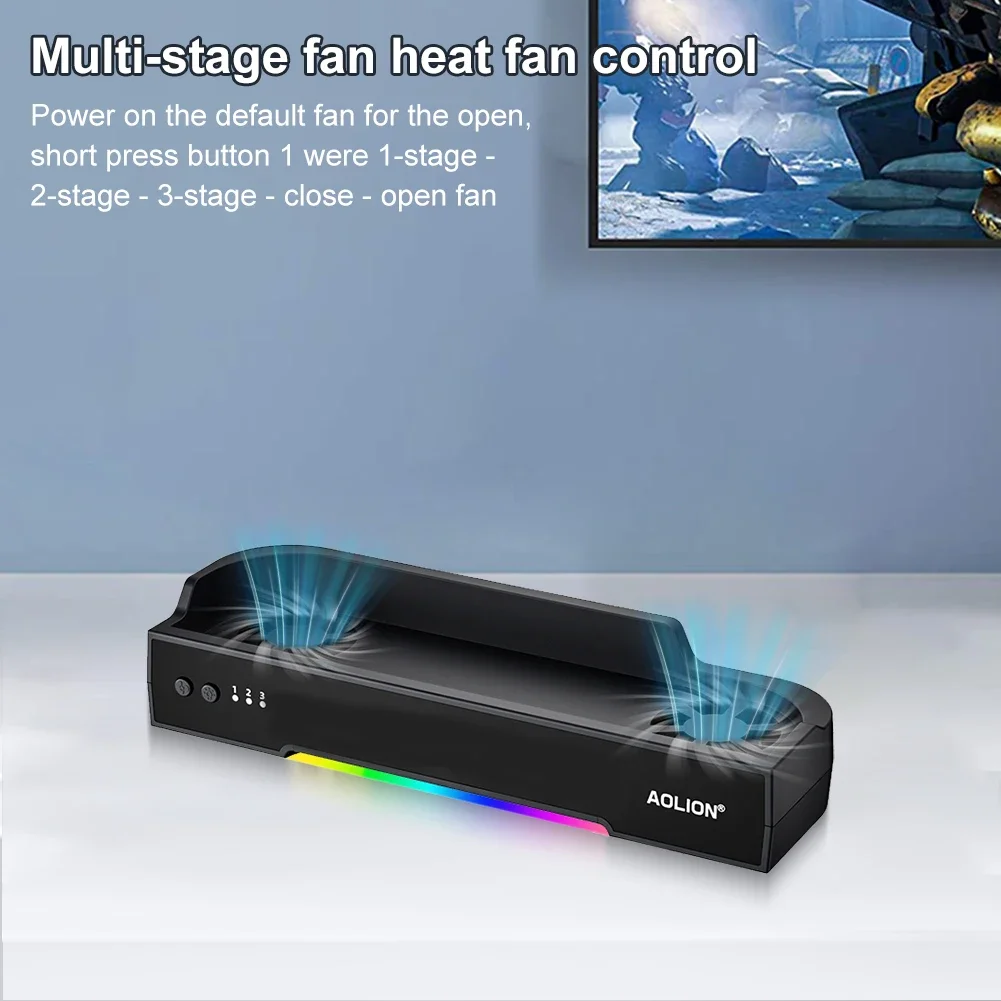 For NS2 Host Cooling Fan Base Wall Mount Game Console Base Radiator RGB Portable Heat Sink Support Wall Hanging Bracket