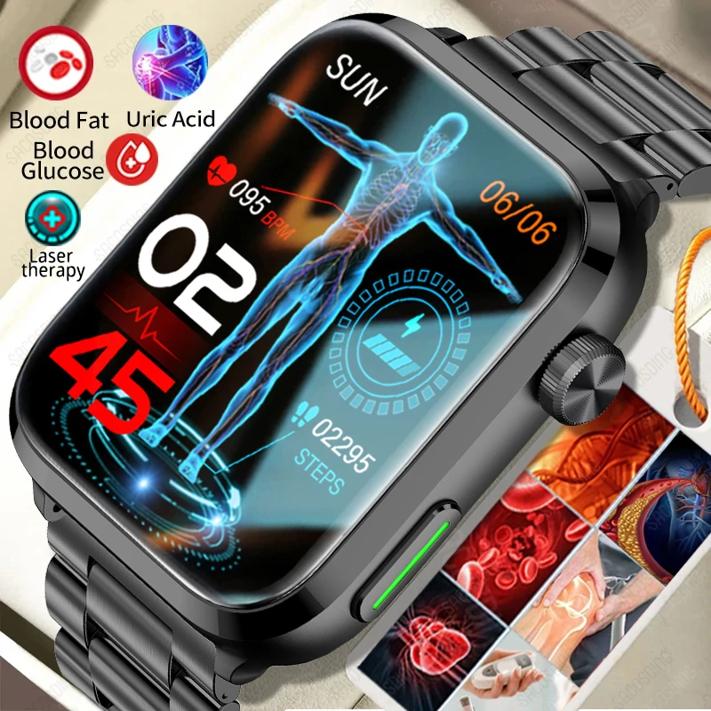 

2023 New Blood Sugar Smart Watches Health Blood Lipid Uric Acid Monitor Bluetooth Call Laser Therapy Body Temperature Smartwatch