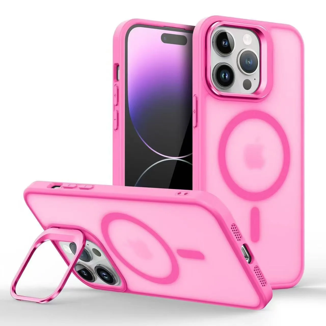 Magnetic Luxury Matte Translucent Armor Lens Case with Stand
