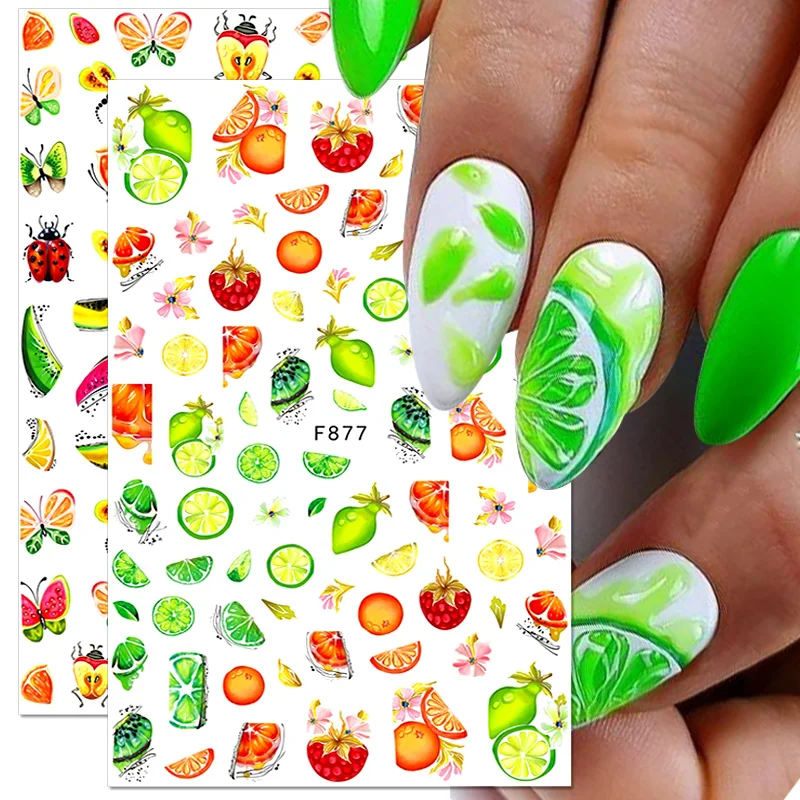 

3D Fruits Nail Sticker Lemon Watermelon Strawberry Butterfly Pattern Flowers Design Nail Decals Manicure DIY Nail Art Decoration