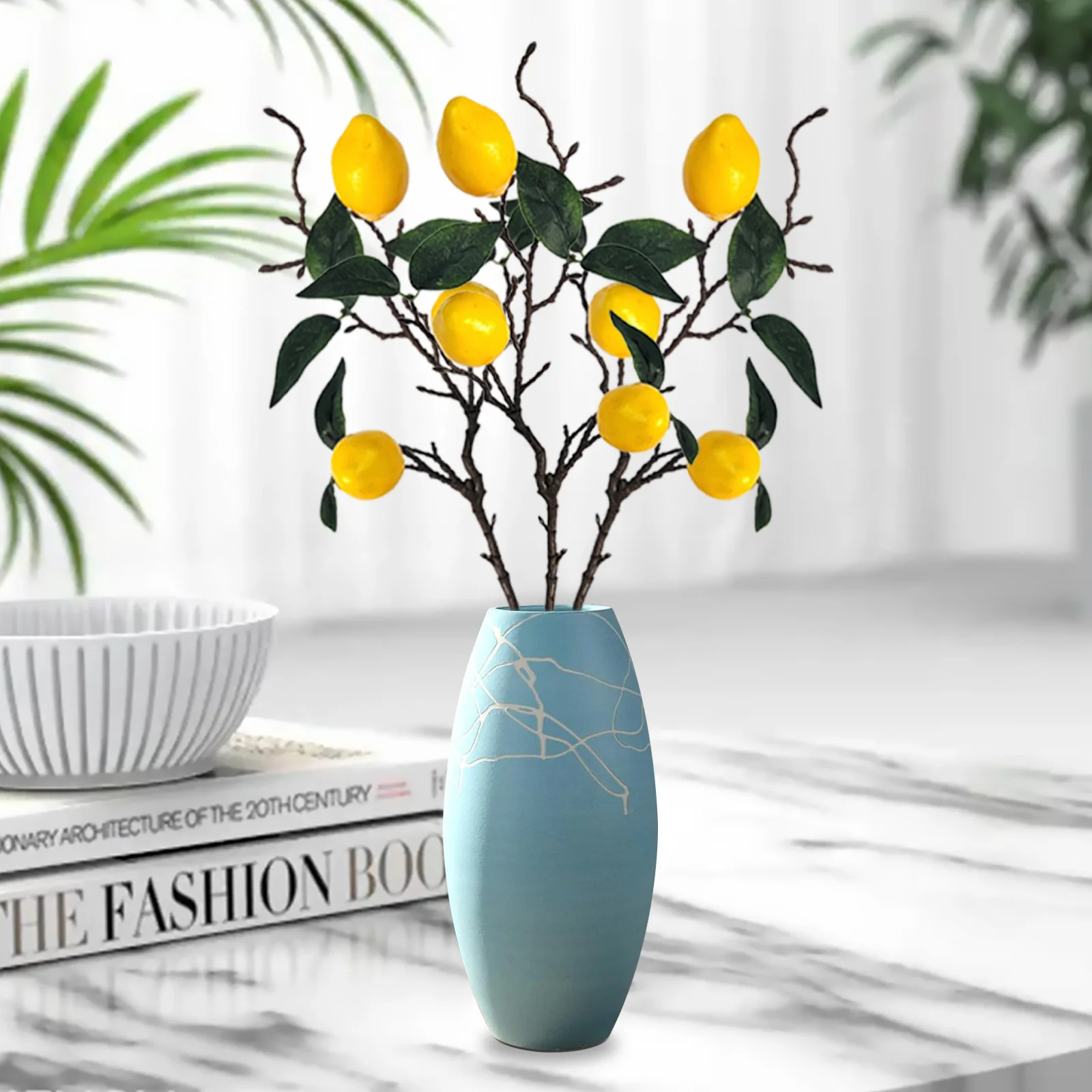 Simulated Lemon Oranges Fruit Branches Kitchen Party Decoration Home Table Centerpiece Fake Faux Lemon Stems Artificial Plant
