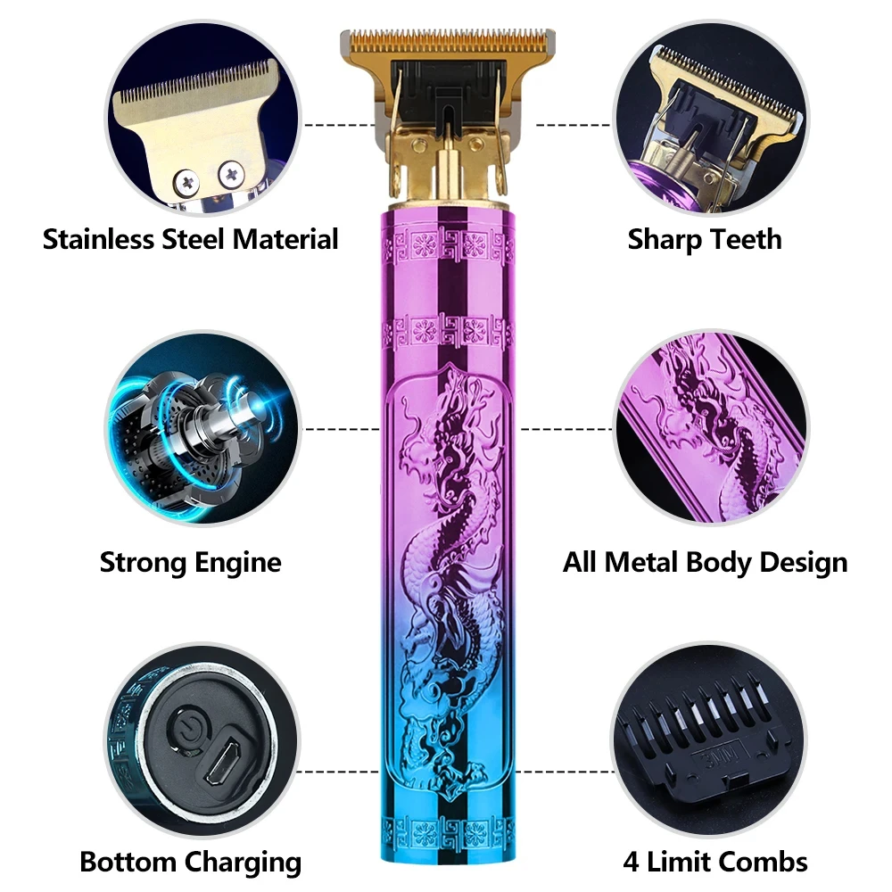 T9 USB 전기 이발기 충전식 헤어드레서 면도기 남성용 이발사 전문가용 수염 트리머