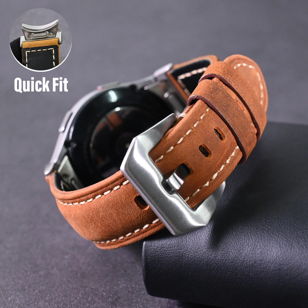 

Genuine Leather Band for Samsung Galaxy Watch 6 Classic 47mm 43mm 40mm 44mm NO Gaps Quick Fit Strap Galaxy 5 Pro 45mm Bracelet
