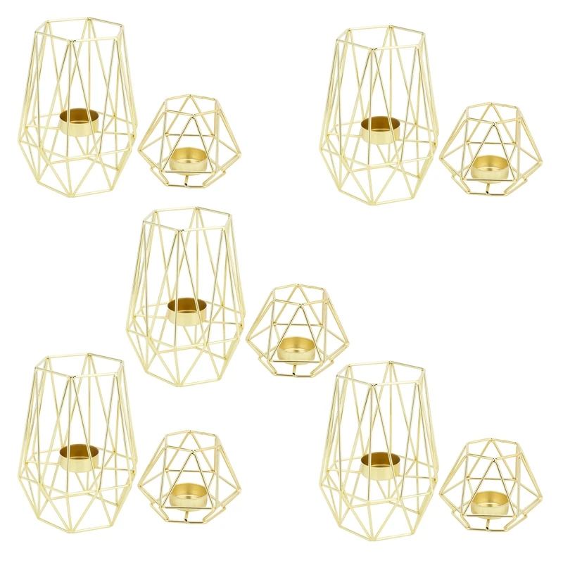 

HOT SALE Set Of 10 Gold Geometric Metal Tealight Candle Holders For Living Room & Bathroom Decorations - Centerpieces