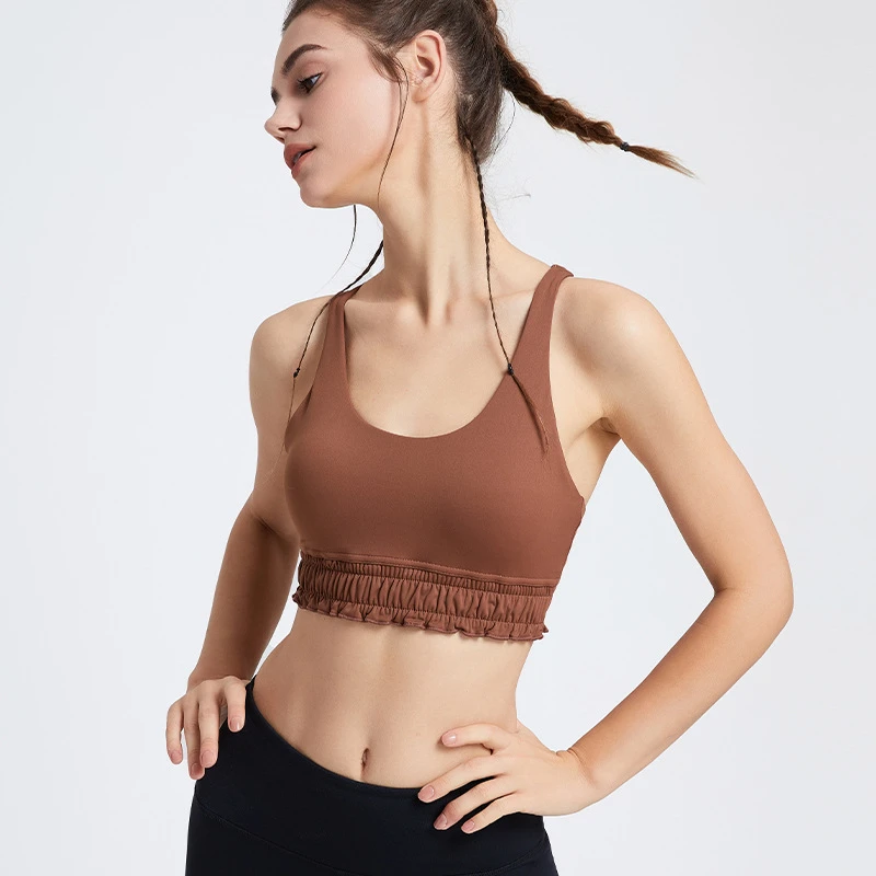 

Women Sport Bras Outdoor Yoga Bra Falbala Workout Underwear Quick Dry Running Vest Gym Fitness Brassiere Elastic Tank Tops Femme