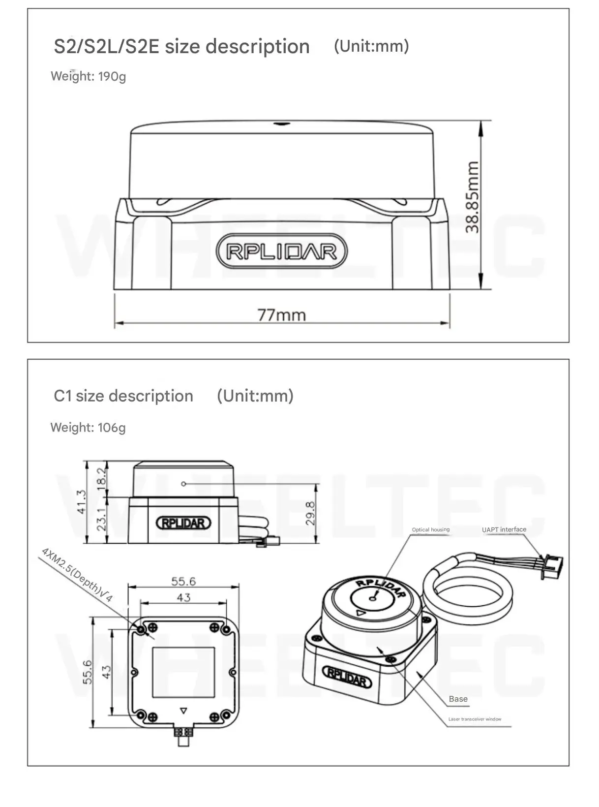 SLAMTEC A1, C1, S2 series LiDAR