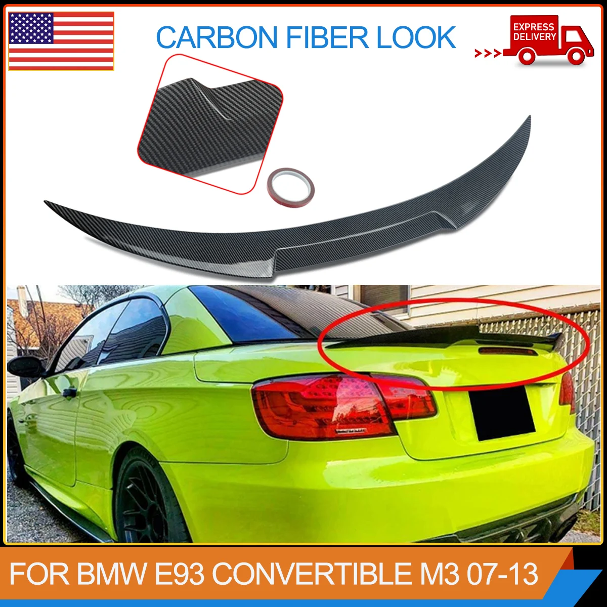 Magickit Per Bmw Serie 3 E93 2006-2013 M4 Style Car Rear Trunk Lip Spoiler Wing Carbon Look High Kick Wing Parte Esterna