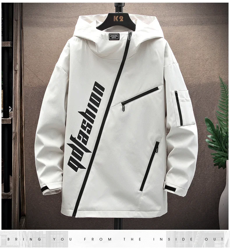 Men's Autumn Streetwear Hip Hop Hooded Jackets Spring Short Zipper