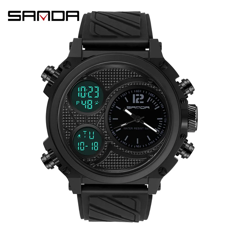 SandaSports Watch，outdoor，luminous，Double show electronic watch，Resin strap,With double time display digital clock