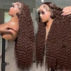 Rosabeauty Chocolate Brown Curly Wigs 13X6 HD Human Hair Lace Frontal Wig 30 32 Inch 13x4 Deep Wave #2 Colored Wig For Women 1
