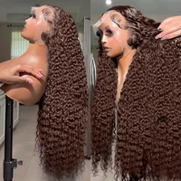 Rosabeauty Chocolate Brown Curly Wigs 13X6 HD Human Hair Lace Frontal Wig 30 32 Inch 13x4 Deep Wave #2 Colored Wig For Women 1
