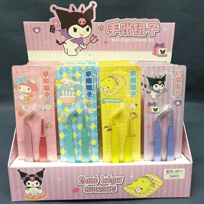 

24pcs Sanrio Stationery Kuromi My Melody Cute Sticker Hand Account Tweezers Cinnamoroll Pom Pom Purin Diy Guka Sticker Clip Tool