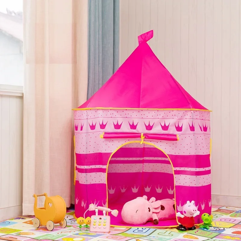 Children's Tent Kids Play House Tents Portable Castle Kids Pink Blue Play House Outdoor Camping Toys Birthday Christmas Gifts