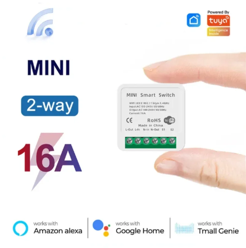 WiFi Switch Tuya Mini 16A 2 Way Control Smart Home Automation Module Work for Alexa Google Home